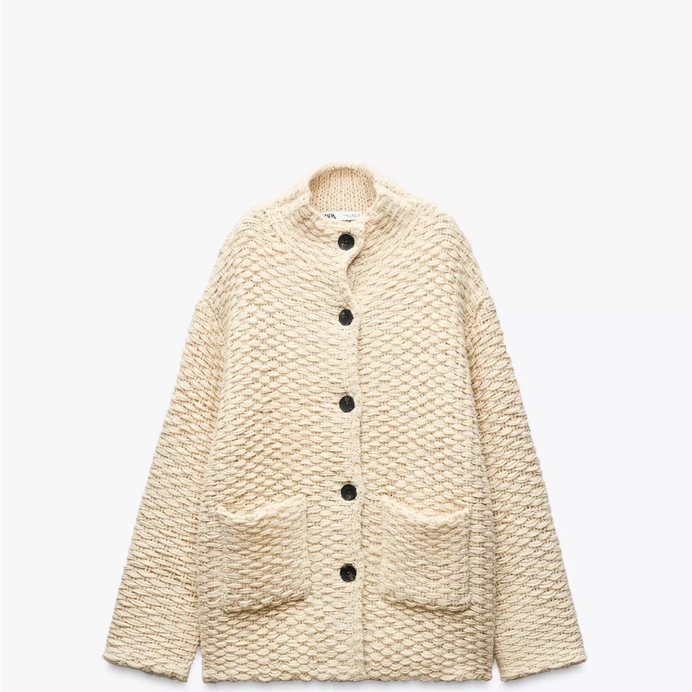 Zara Cream Knit Jacket with Buttons- S